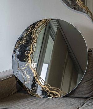 Espejo redondo Greta Black Gold and Silver, hecho a mano por Dammar