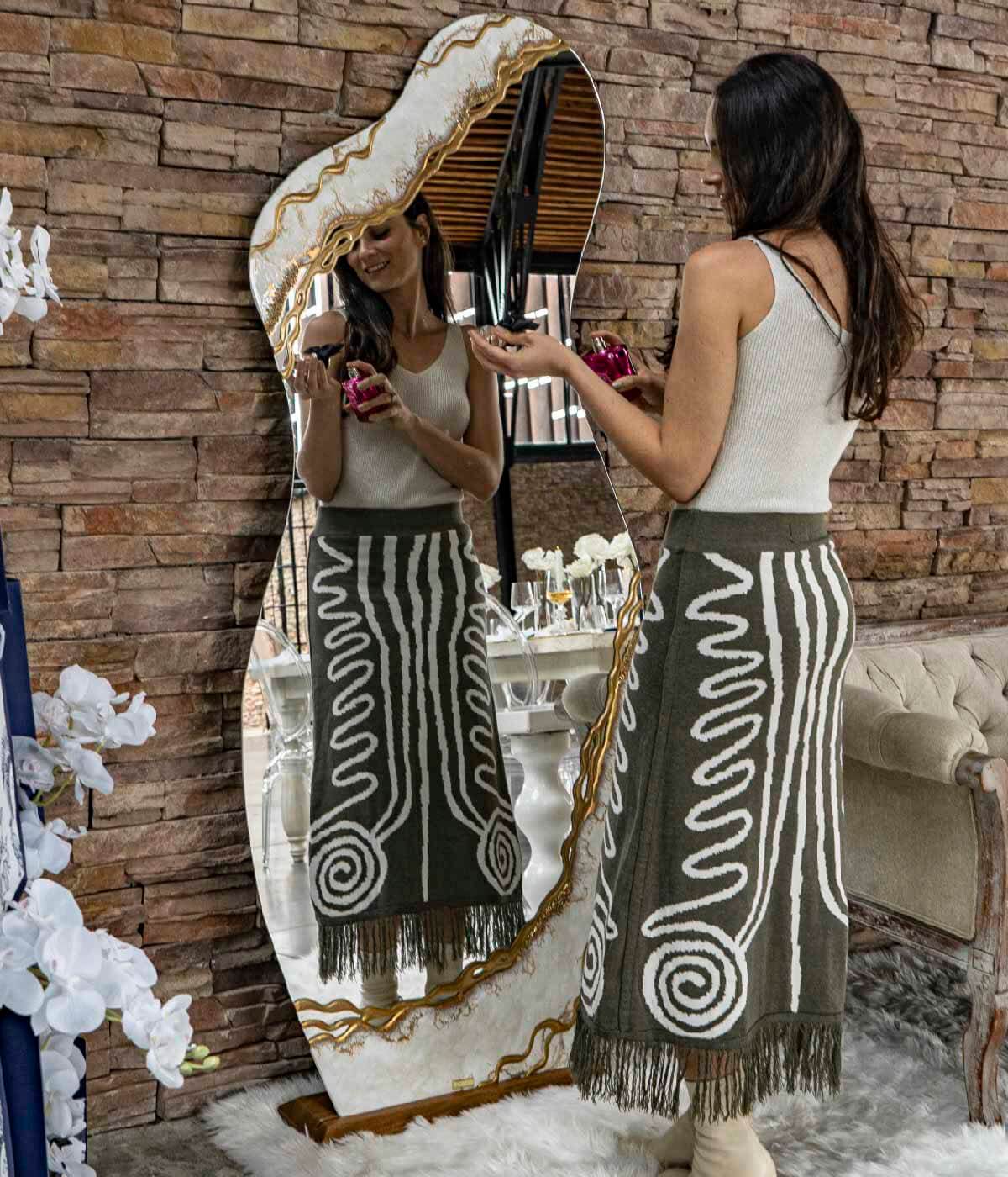 Espejo Afrodita Greta White Gold