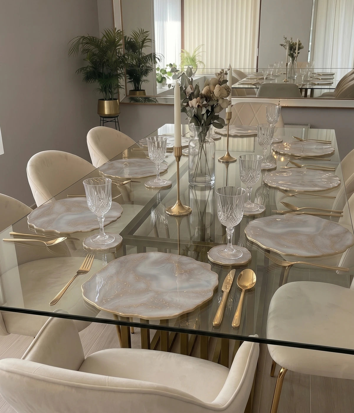 Individuales Frosten Gold en resina, hechos a mano por Dammar