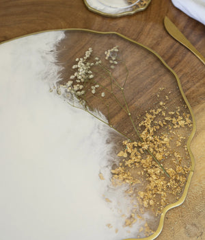 Individuales White Blossom Gold en resina, hechos a mano por Dammar