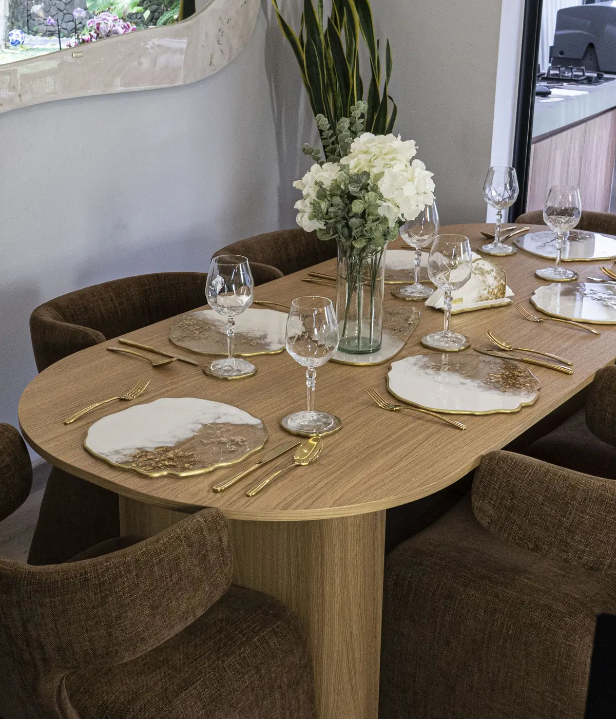 Individuales White Blossom Gold en resina, hechos a mano por Dammar