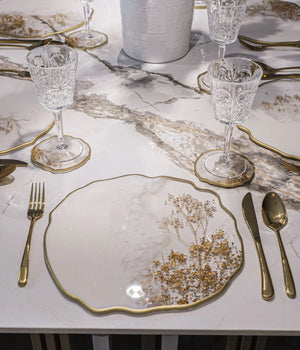 Individuales White Blossom Gold en resina, hechos a mano por Dammar
