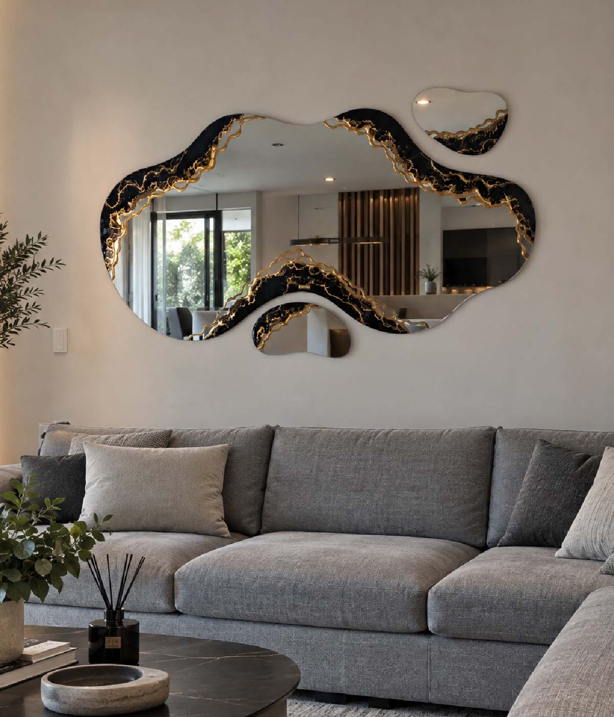Espejo Melted Greta Black Gold