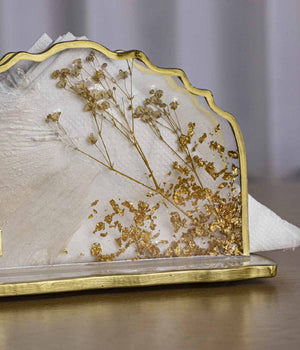 Servilletero Victoria Nácar Blossom Gold en resina, hecho a mano por Dammar