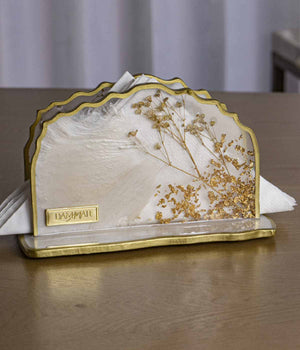 Servilletero Victoria Nácar Blossom Gold en resina, hecho a mano por Dammar