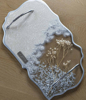 Bandeja Marsella Nácar Blossom Silver en resina, hecha a mano por Dammar