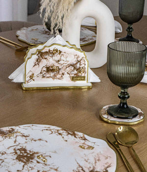 Servilletero Victoria Greta White Rosa Gold en resina, hecho a mano por Dammar