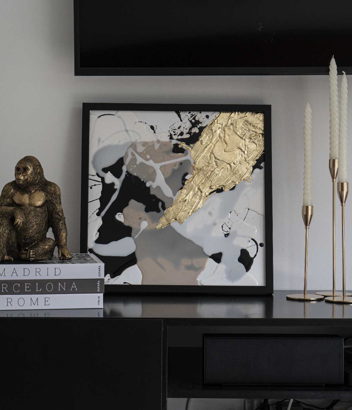 Cuadro Gold Neutrals I 40x40 cm en resina, hecho a mano por Dammar