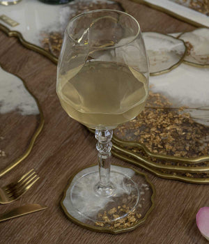 Portavasos White Blossom Gold en resina, hechos a mano por Dammar