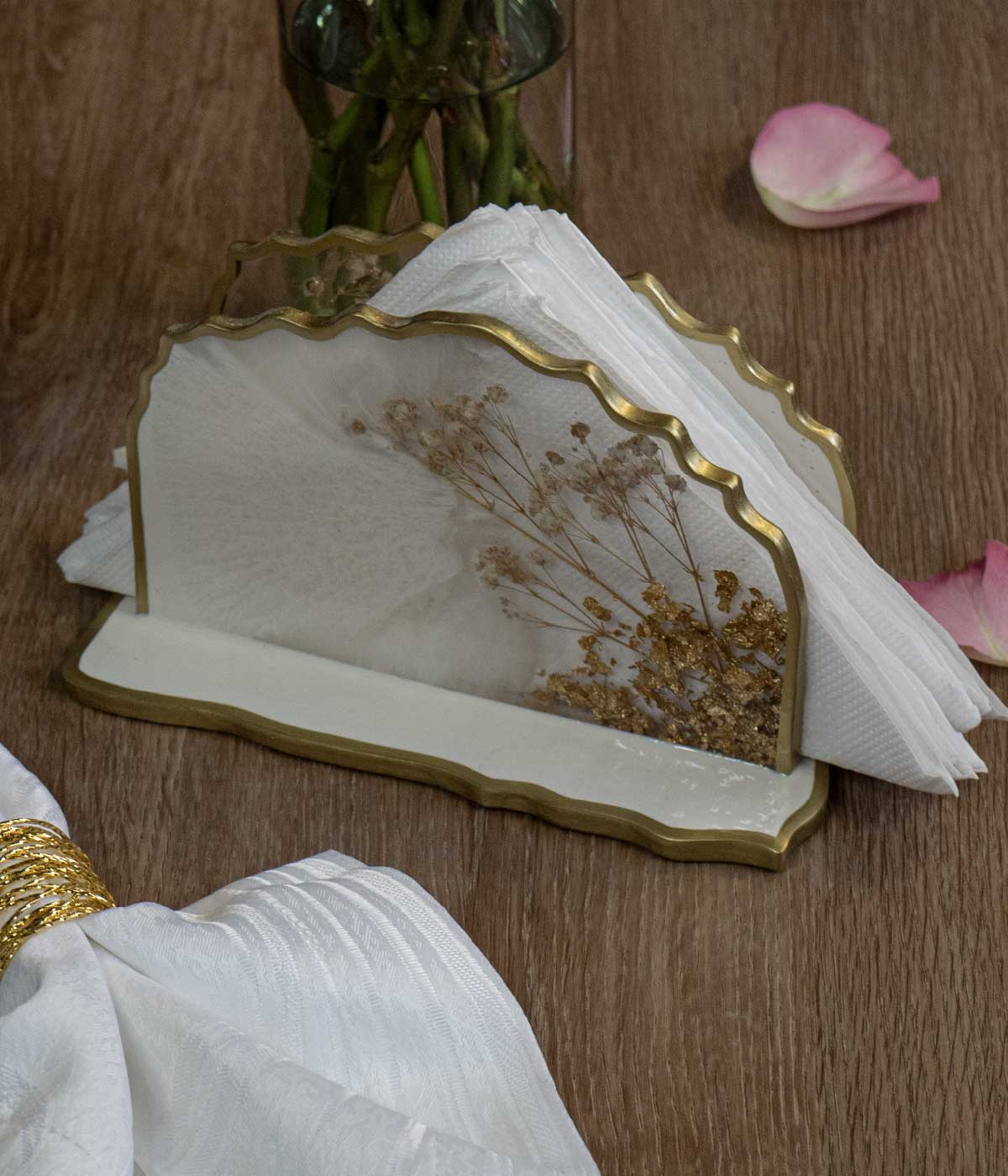 Servilletero Victoria White Blossom Gold