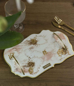 Bandeja Marsella Greta White Rosa Gold en resina, hecha a mano por Dammar