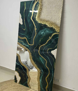 Cuadro Espejismo abstracto Esmeralda 130x60 cm en resina, hecho a mano por Dammar