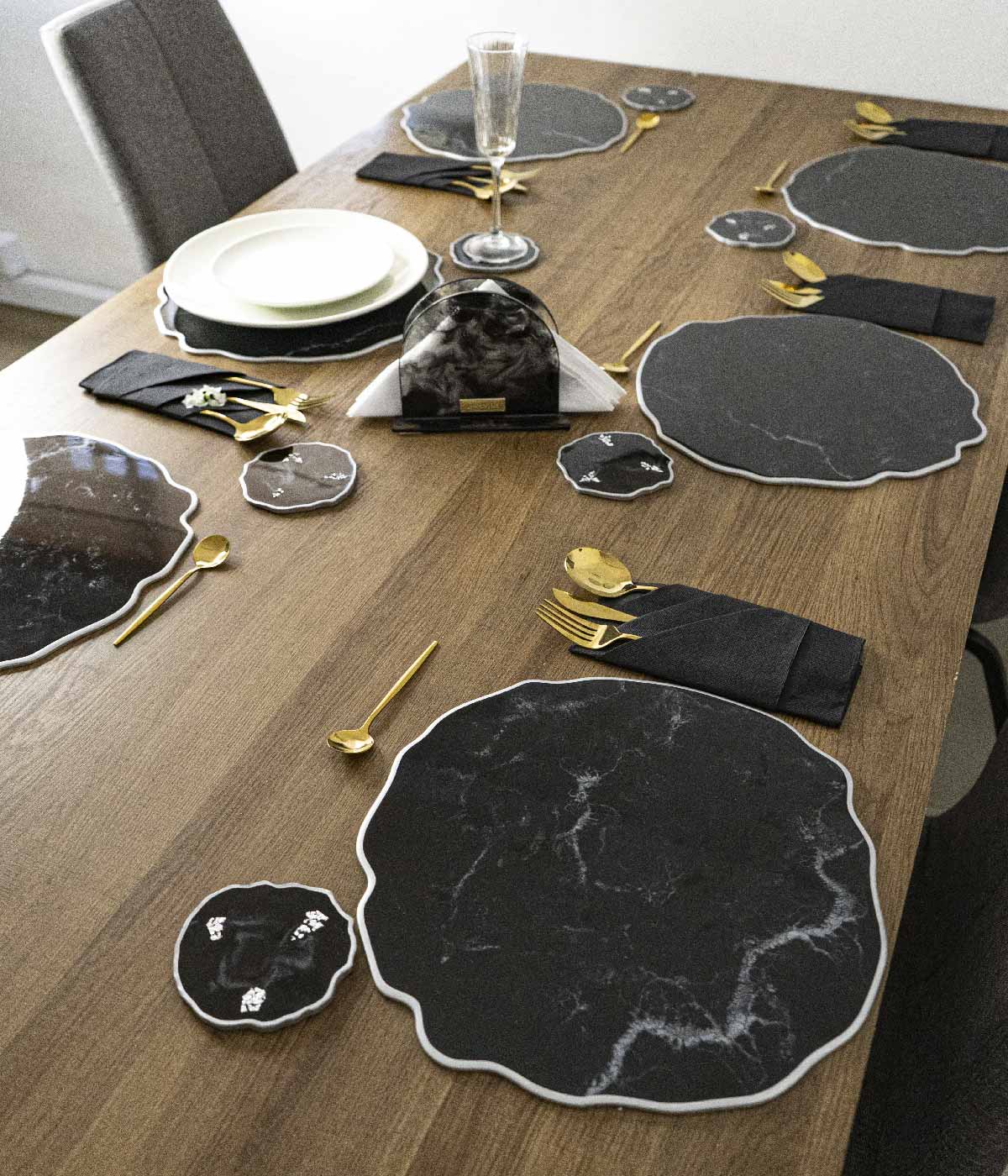 Set de mesa irregular mármol negro