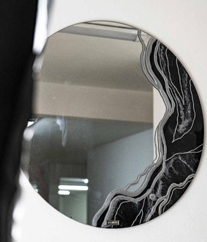 Espejo redondo Black Lines, hecho a mano por Dammar