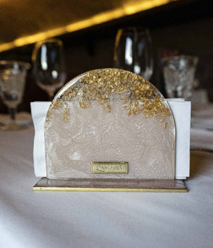 Servilletero Malva Habanna Champagne Gold en resina, hecho a mano por Dammar