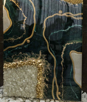 Cuadro Espejismo abstracto Esmeralda 130x60 cm en resina, hecho a mano por Dammar