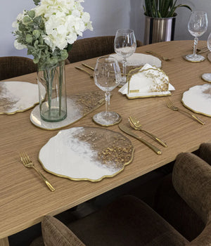 Individuales White Blossom Gold en resina, hechos a mano por Dammar