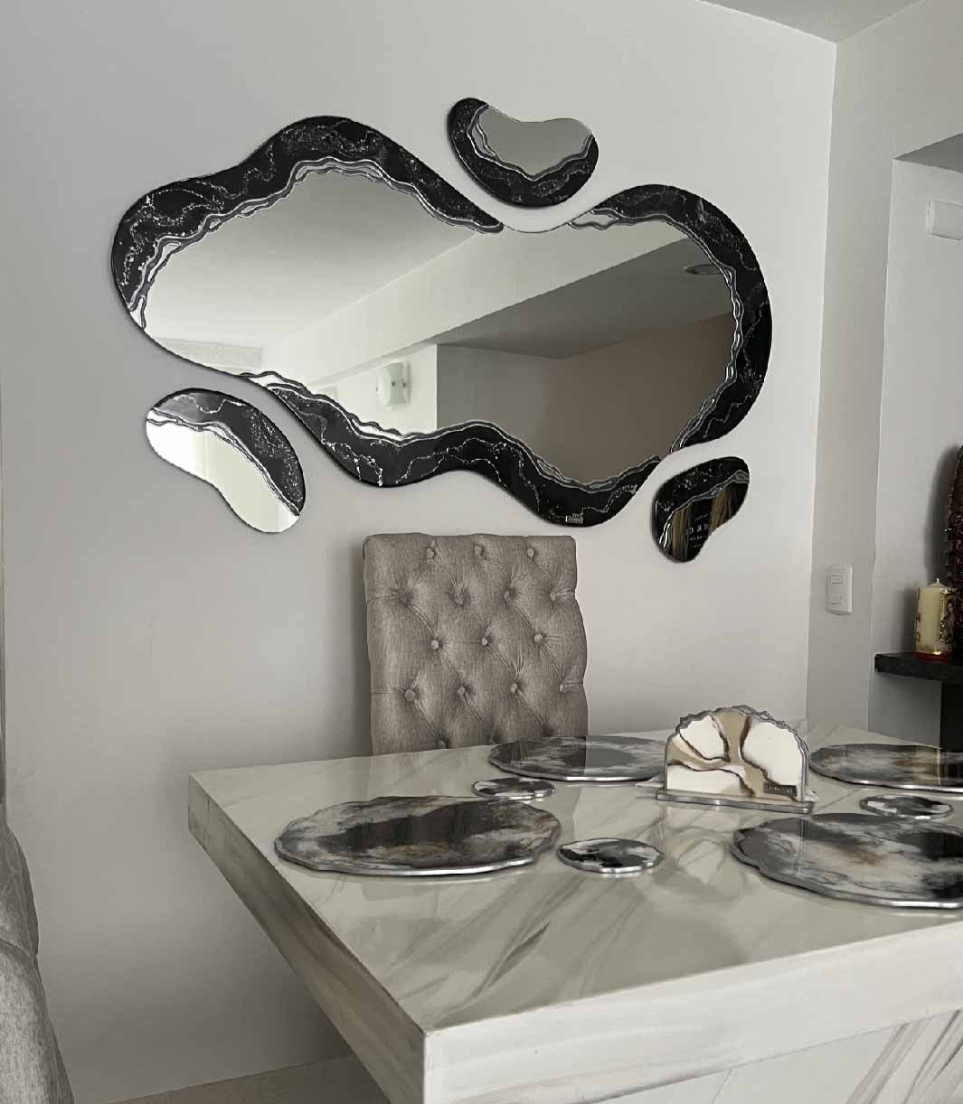 Espejo Melted black and silver