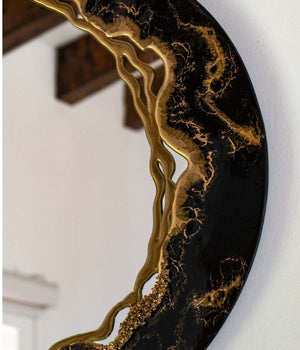 Espejo redondo Greta Black Gold, hecho a mano por Dammar