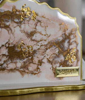 Servilletero Victoria Greta White Rosa Gold en resina, hecho a mano por Dammar