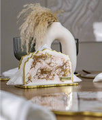 Servilletero Victoria Greta White Rosa Gold en resina, hecho a mano por Dammar