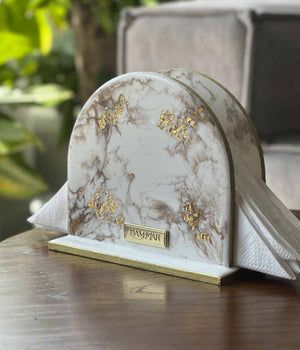 Servilletero Malva Greta White Gold en resina, hecho a mano por Dammar