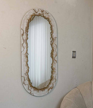 Espejo ovalado Turín White Gold 130x60, hecho a mano por Dammar
