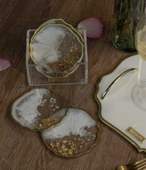 Portavasos White Blossom Gold en resina, hechos a mano por Dammar