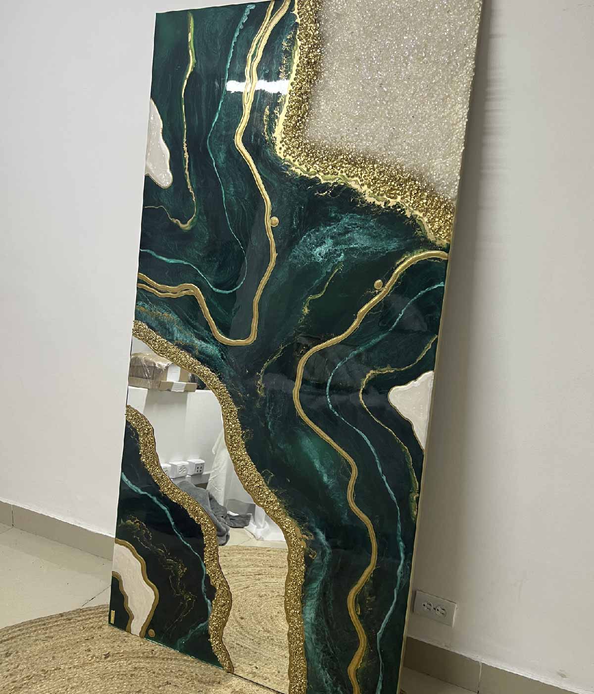 Cuadro Espejismo abstracto Esmeralda 130x60 cm en resina, hecho a mano por Dammar