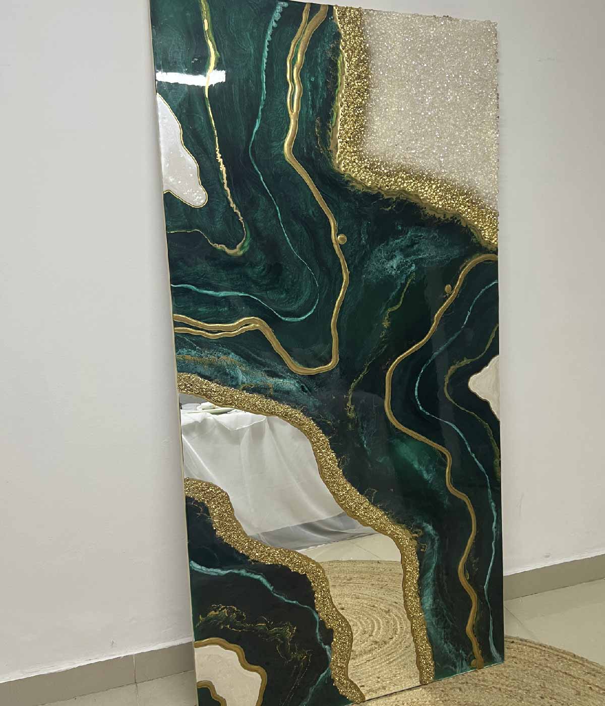 Cuadro Espejismo abstracto Esmeralda 130x60 cm en resina, hecho a mano por Dammar