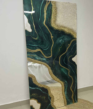 Cuadro Espejismo abstracto Esmeralda 130x60 cm en resina, hecho a mano por Dammar