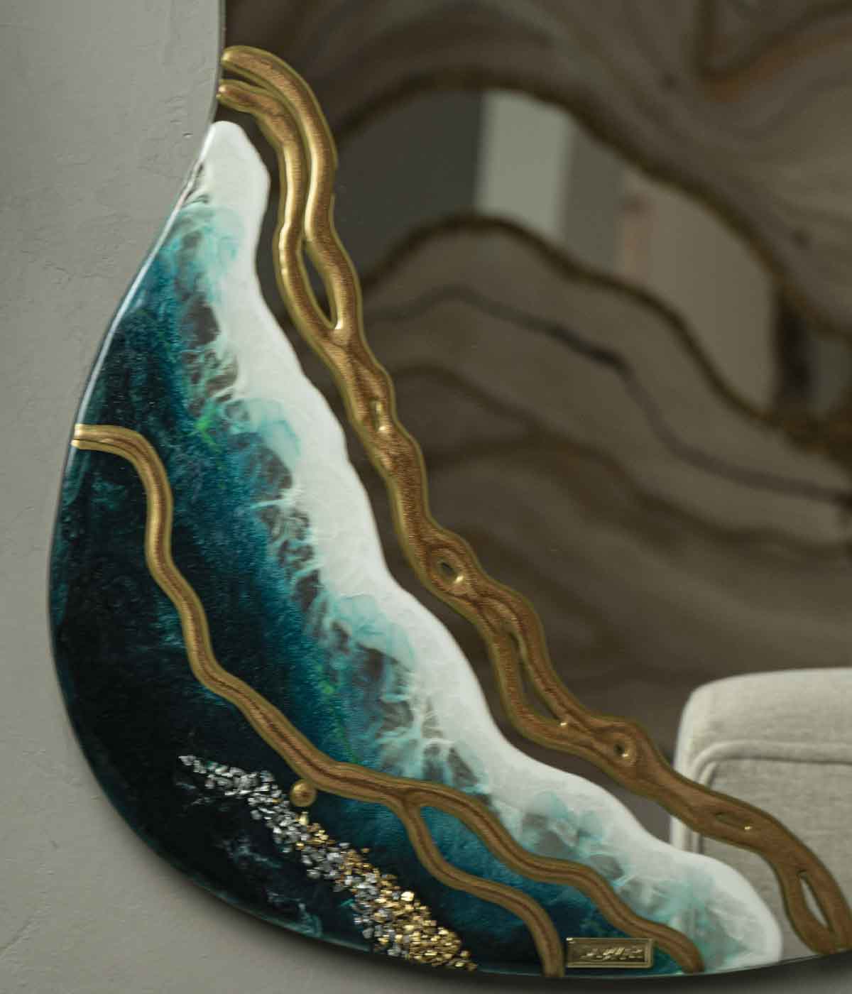 Espejo Venus Big Ocean Esmeralda, hecho a mano por Dammar
