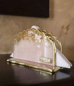 Servilletero Victoria Habanna Pink Gold en resina, hecho a mano por Dammar