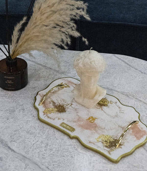 Bandeja Marsella Greta White Rosa Gold en resina, hecha a mano por Dammar