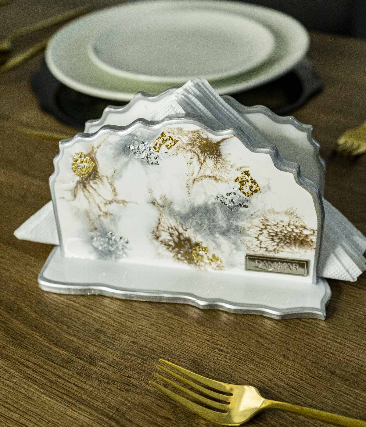 Servilletero Victoria Greta White Silver and Gold