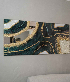 Cuadro Espejismo abstracto Esmeralda 130x60 cm en resina, hecho a mano por Dammar