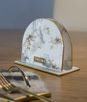 Servilletero Malva Greta White Gold and Silver en resina, hecho a mano por Dammar